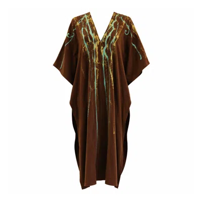 Saniya Khan Women's Brown Tobacco Painted Caftan