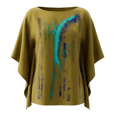 Saniya Khan Women's Green / Gold Gold-green Vogue Poncho Top Handpainted In Green/gold