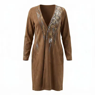 Saniya Khan Women's Neutrals Faux Suede Hand Painted Jacket In Blue/white/yellow
