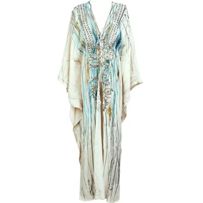 Saniya Khan Women's White Aqua Forest Caftan