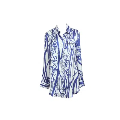 Saniya Khan Women's White / Purple Saniya Paisley Print - Silk Shirt In White/purple