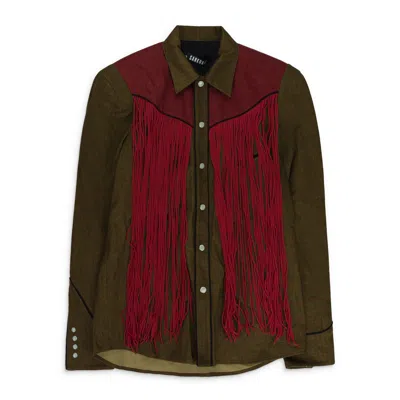 Sankuanz Brown Fringe Button-down Shirt In Green