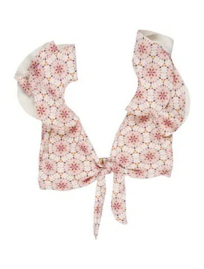 Pre-owned Sanlier Floral Print Ruffle Embellishment Top In Neutral