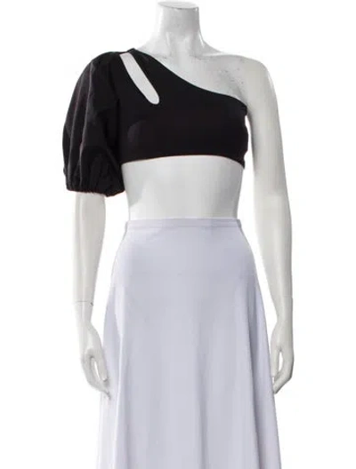 Pre-owned Sanlier One-shoulder Short Sleeve Crop Top W/ Tags In Black