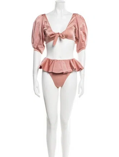 Pre-owned Sanlier Ruffle Embellishment Bikini In Pink