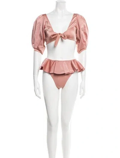 Pre-owned Sanlier Ruffle Embellishment Bikini In Pink
