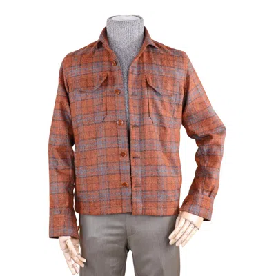 Sannino Napoli Men's Alpaca Overshirt In Orange Plaid In Multi