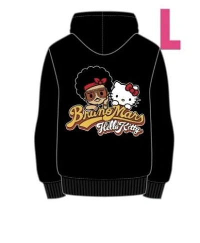 Pre-owned Sanrio Bruno Mars X Hello Kitty Sweatshirt Hoodie Size L Japan Exclusive  In Black