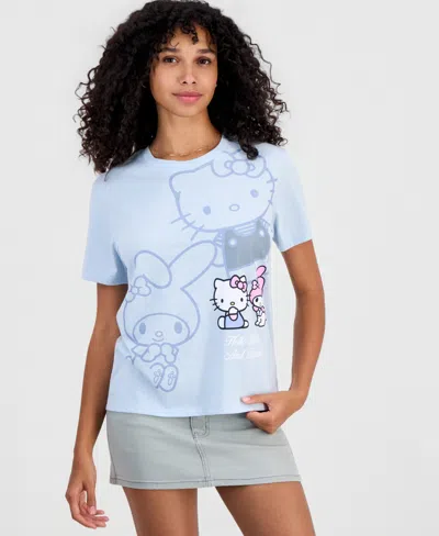 Sanrio Juniors' Hello Kitty & My Melody Crewneck Tee In Blue