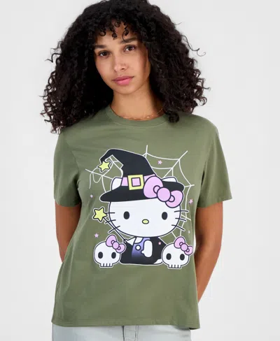 Sanrio Juniors' Hello Kitty Witch Crewneck Tee In Green