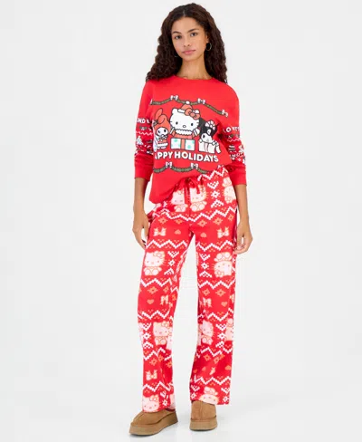 Sanrio Juniors' High-rise Wide-leg Holiday Pants In Chinese Red