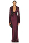 Sans Faff Anna Satin Cowl-neck Evening Gown In Burgundy