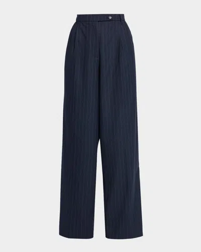 Sans Faff Atlas Pinstripe Twill Trousers In Blue