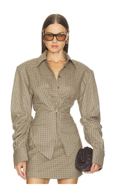 Sans Faff Check Founder's Blouse In Brown Plaid