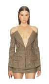 Sans Faff Delaney Off Shoulder Blazer In Houndstooth In Multi