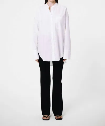 Sans Faff Everyday Mandarin Collar Organic Cotton Shirt In White
