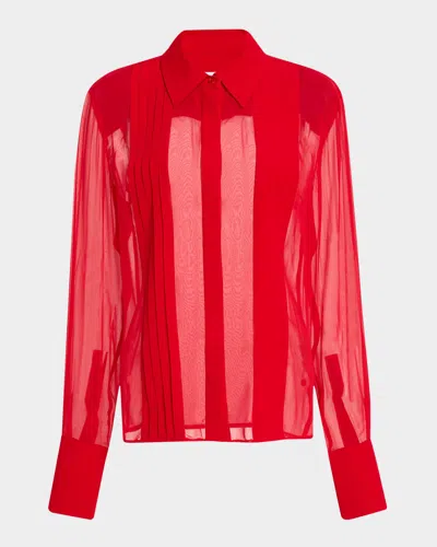 Sans Faff Meghan Panelled Silk Blouse In Red