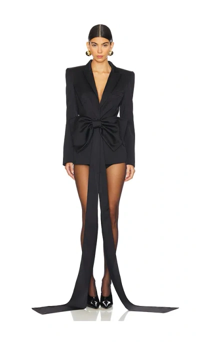 Sans Faff Satin Sloan Structured Blazer With Detachable Bow In 블랙