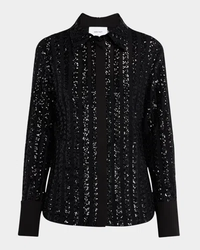 Sans Faff Striped Sequin Long Sleeve Top In Black