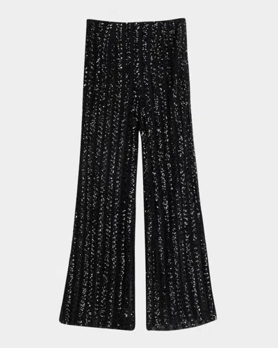 Sans Faff Stripe Sequined Wide Leg Trousers In Black