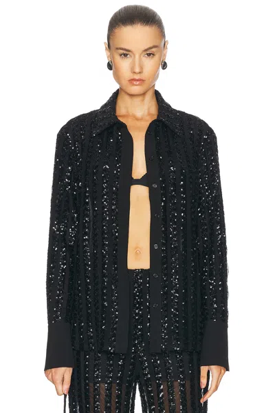 Sans Faff Stripe Sequined Long Sleeve Top In Black