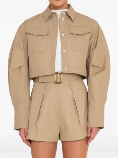 Sans Faff Torino Cropped Jacket In Brown