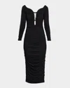 Sans Faff Wren Long-sleeve Ruched Midi Dress In Black