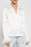 Sans Souci Feather Trim Button Down Shirt In White In White