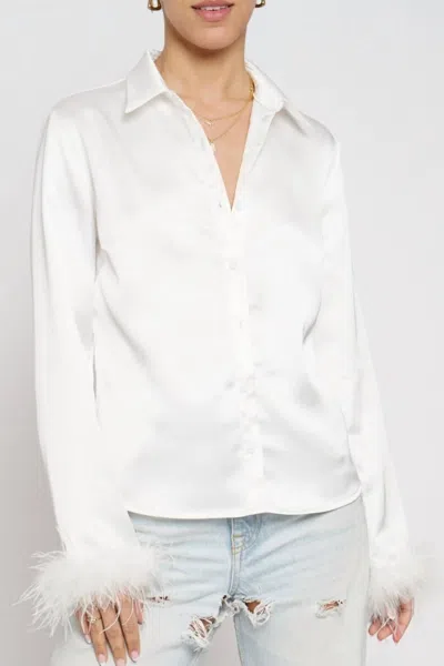 Sans Souci Feather Trim Button Down Shirt In White