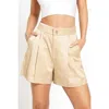 Sans Souci Pleated Satin Shorts In Tan In Multi