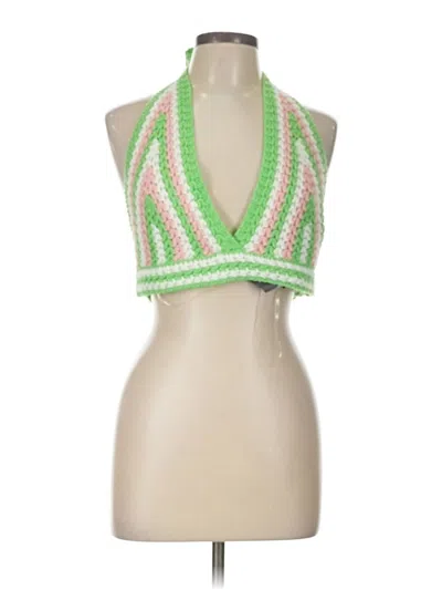Pre-owned Sans Souci Tank Top Green Halter Neckline Tops
