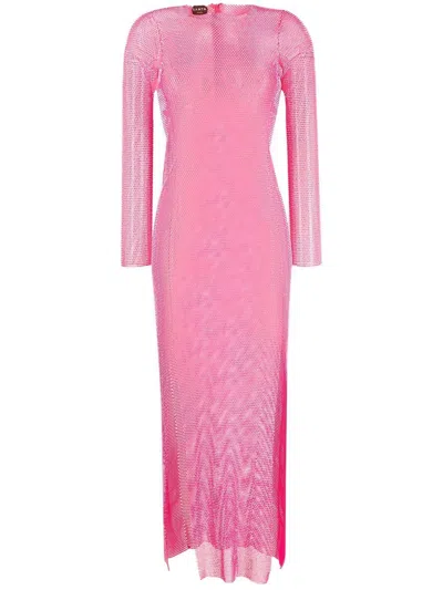 Santa Brand Rhinestones Embellished Long Dress In Pink