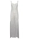 Santa Long Dress With Fitted Bodice And Side Slits In Silver