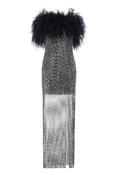 Santa Brands Women's Sparkle Feather Strapless Maxi Dress In Black