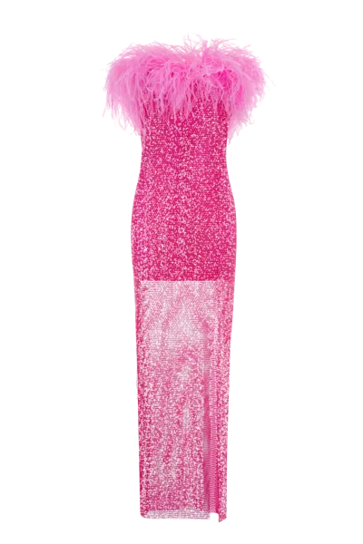 Santa Brands Women's Sparkle Feather Strapless Maxi Dress In Pink