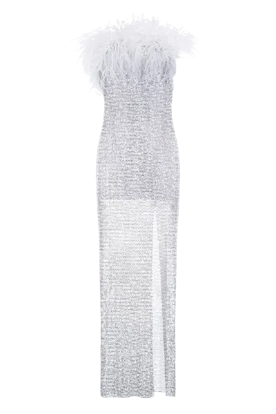 Santa Brands Women's Sparkle Feather Strapless Maxi Dress In White