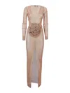 Santa Sparkle Beige Maxi Dress With Flower In Beis