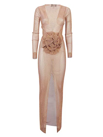Santa Brands Flower-applique Long Dress In Orange