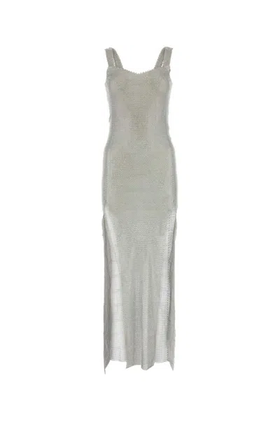 Santa Rhinestone-embellished Sleeveless Maxi Dress In Silver