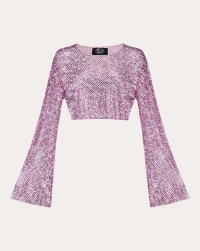 Santa Brands Women's Sparkle Cropped Crystal-embellished Mesh Top In Pink