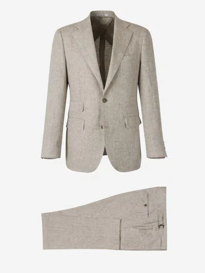 Santa Eulalia Plain Linen Suit In Beige