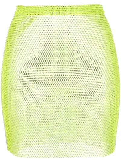 Santa Rhinestone Embellished High-waisted Netted Skirt In Green