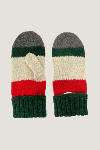 Santacana Aspiga Ladies Sustainable Touchscreen Wool & Cashmere Blend Gloves Cream Green Red Stripe | One Size In Black