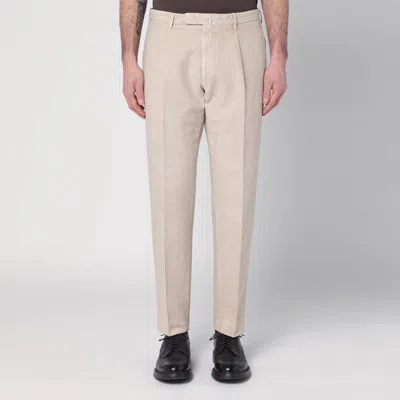 Santaniello Beige Trousers In Cotton And Linen