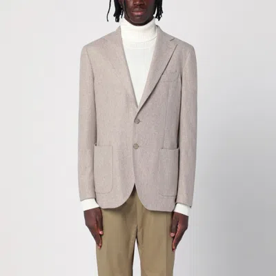 SANTANIELLO SANTANIELLO BEIGE WOOL-BLEND SINGLE-BREASTED JACKET