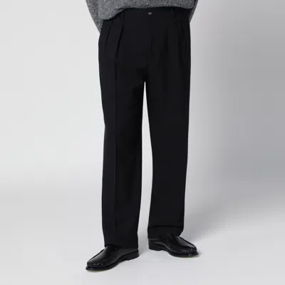 Santaniello Tailored Wool Trousers With Double Pleats And Slanted Pockets In Black