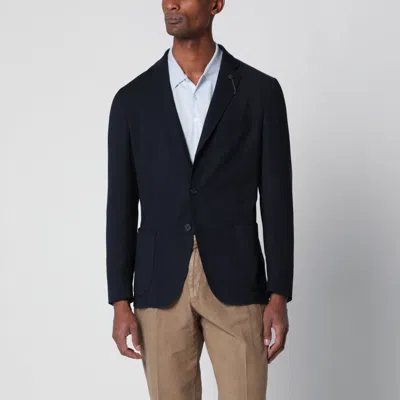 Santaniello Black Single-breasted Wool-blend Jacket In Blue