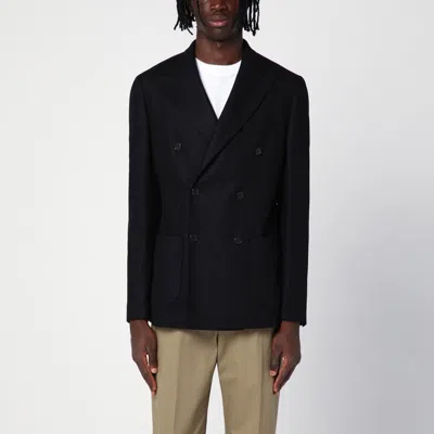 Santaniello Black Wool-blend Double-breasted Jacket In Blue