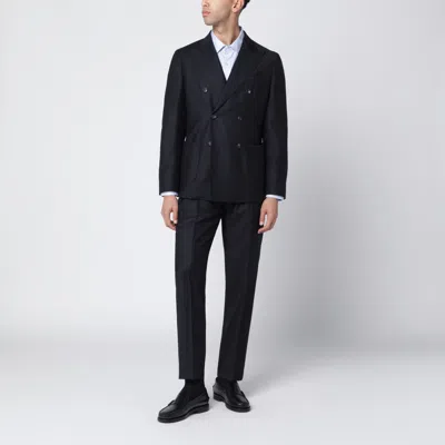 Santaniello Blue Double Breasted Suit In Wool And Cashmere