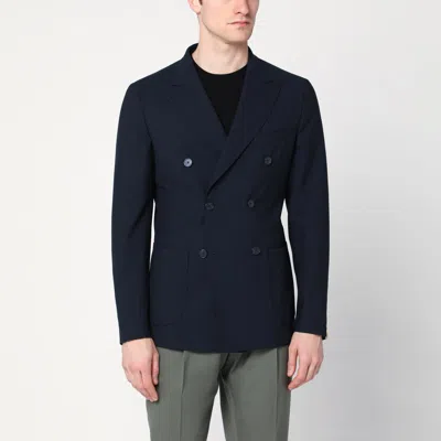 SANTANIELLO BLUE DOUBLE BREASTED WOOL BLEND JACKET